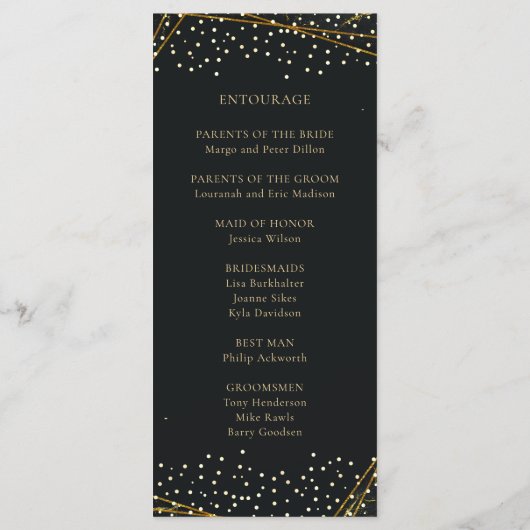 Programme Mariage Confetti de Parties scintillant Noir d'or (Dos)