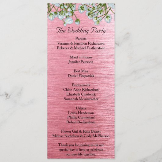 Programme Mariage contemporain en métal rose et en roses bla (Dos)