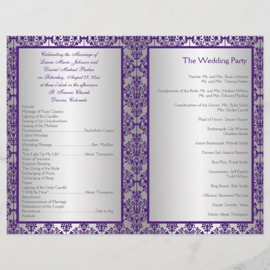 Programme Mariage damassé Argent et Violet (Dos)