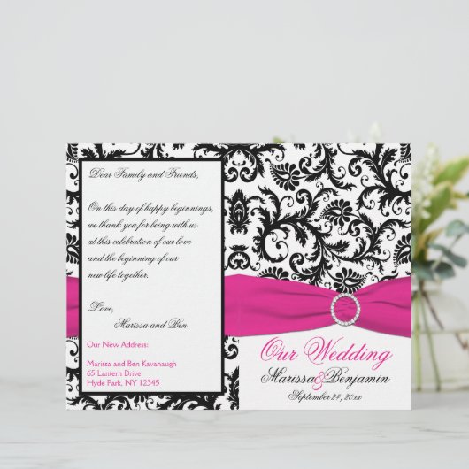 Programme Mariage damassé Black, White et Fuchsia (Debout devant)