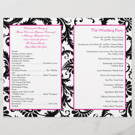 Programme Mariage damassé Black, White et Fuchsia (Dos)