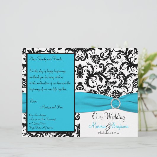 Programme Mariage damassé bleu, blanc et noir (Debout devant)