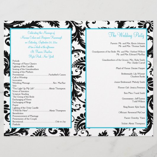 Programme Mariage damassé bleu, blanc et noir (Dos)