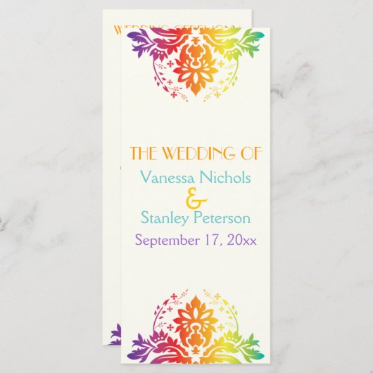 Programme mariage damassé couleurs Rainbow (Devant / Derrière)