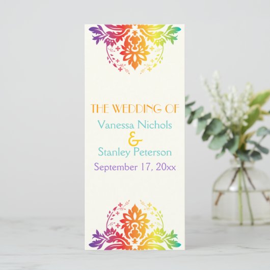 Programme mariage damassé couleurs Rainbow (Debout devant)
