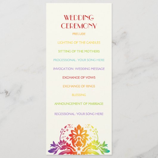 Programme mariage damassé couleurs Rainbow (Dos)