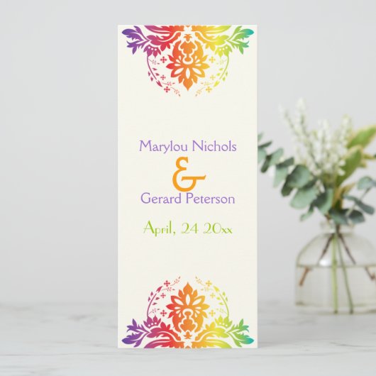 Programme mariage damassé couleurs Rainbow (Debout devant)