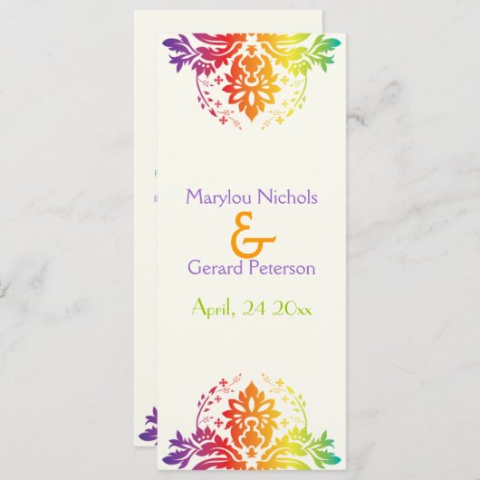 Programme mariage damassé couleurs Rainbow (Devant / Derrière)