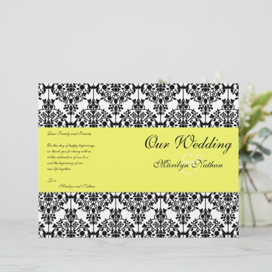 Programme Mariage damassé jaune, noir et blanc (Debout devant)