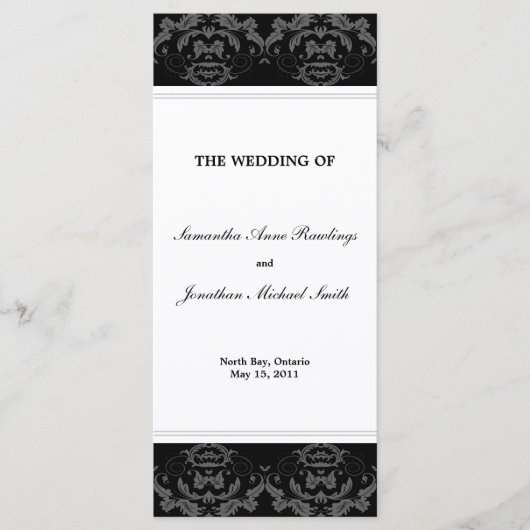 Programme mariage damassé - Mariage noir et blanc (Devant)