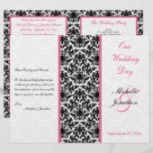 Programme Mariage damassé noir, blanc et rose (Devant / Derrière)