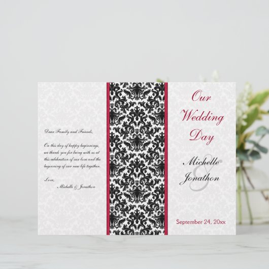 Programme Mariage damassé noir, blanc et rouge (Debout devant)