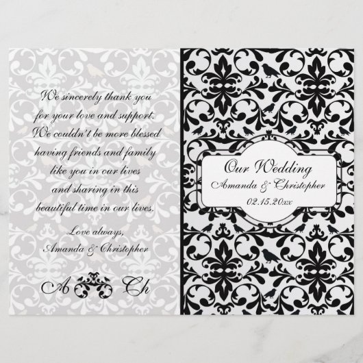 Programme mariage damassé noir blanc Flyer (Devant)