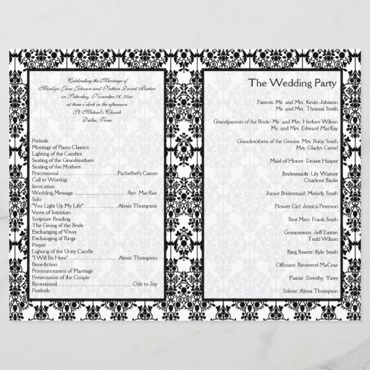 Programme Mariage damassé noir et blanc (Dos)