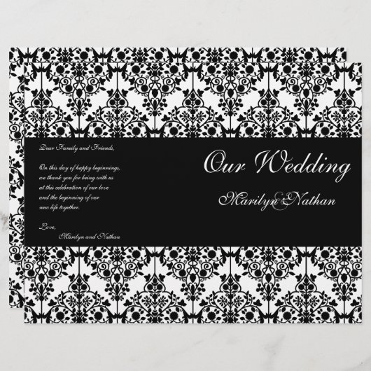 Programme Mariage damassé noir et blanc (Devant / Derrière)