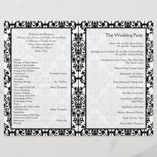 Programme Mariage damassé noir et blanc (Dos)