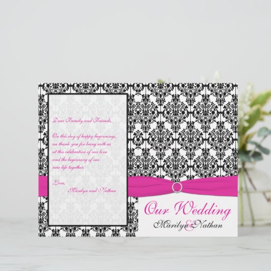 Programme Mariage damassé rose, blanc et noir (Debout devant)