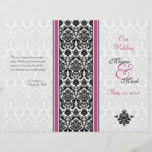 Programme Mariage damassé rose et noir (Devant)