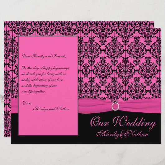 Programme Mariage damassé rose et noir (Devant / Derrière)