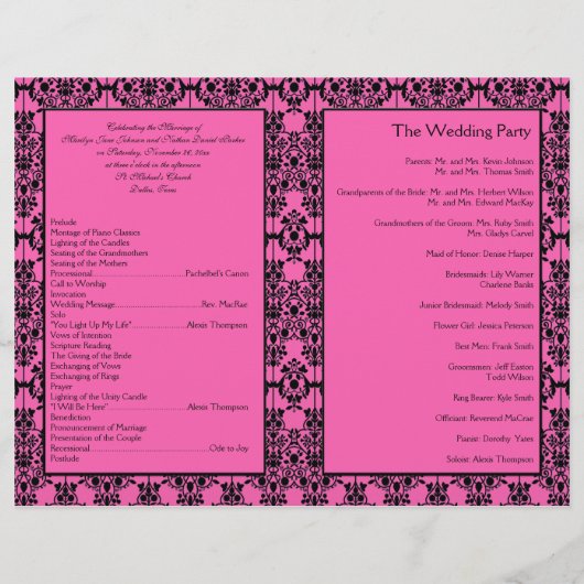Programme Mariage damassé rose et noir (Dos)