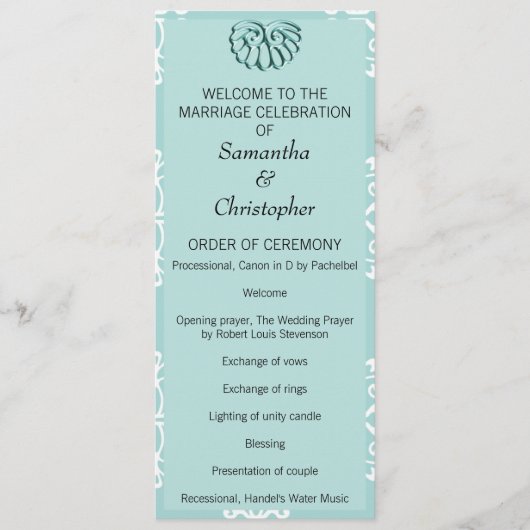 Programme Mariage damassé turquoise (Devant)