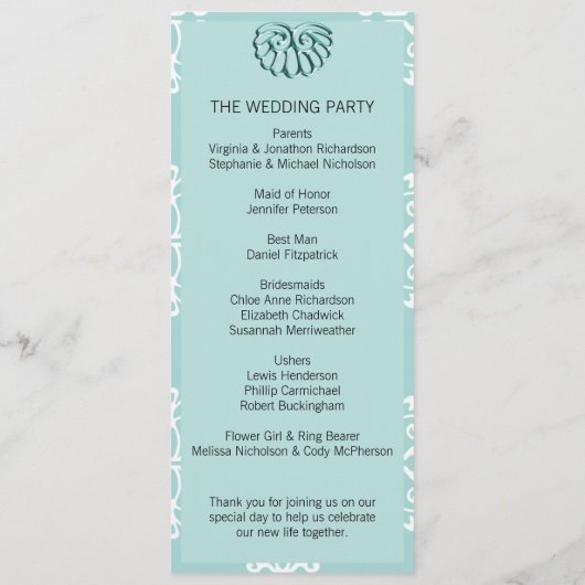 Programme Mariage damassé turquoise (Dos)