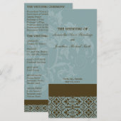 Programme mariage damassé - Turquoise Bleu & Brown (Devant / Derrière)