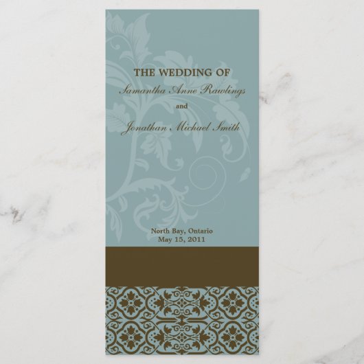 Programme mariage damassé - Turquoise Bleu & Brown (Devant)