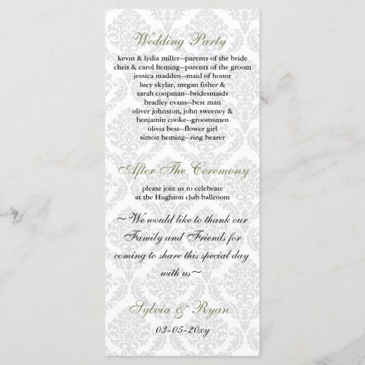 programme mariage damassé vert (Dos)