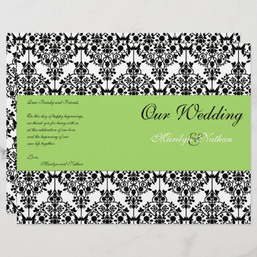 Programme Mariage damassé vert, noir et blanc (Devant / Derrière)