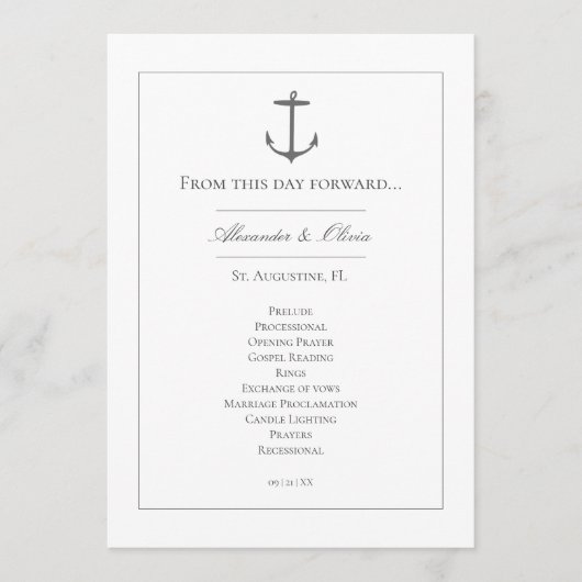 Programme Mariage d'Ancres nautiques simple | Blanc (Devant)