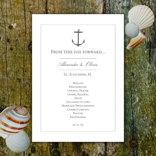Programme Mariage d'Ancres nautiques simple | Blanc