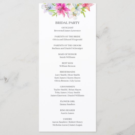 Programme mariage d'aquarelle (Dos)