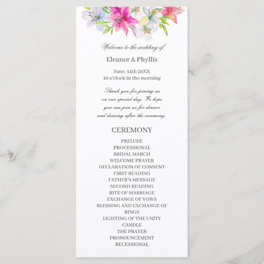 Programme mariage d'aquarelle (Devant)