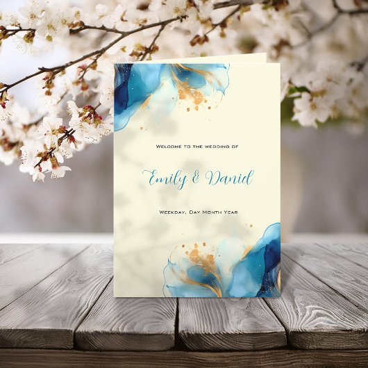 Programme Mariage d'aquarelle bleu et or Abstrait