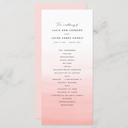 Programme Mariage d'aquarelle de corail (Devant / Derrière)