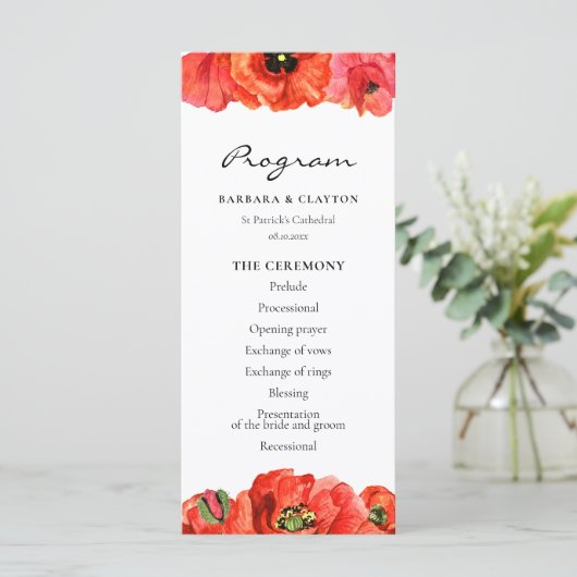 Programme Mariage d'aquarelle de pavois rouges (Debout devant)