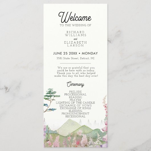 Programme Mariage d'aquarelle fleur sauvage Mountain (Devant)