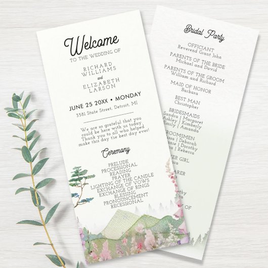 Programme Mariage d'aquarelle fleur sauvage Mountain