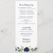 Programme Mariage d'aquarelle florale en argent bleu marine (Dos)