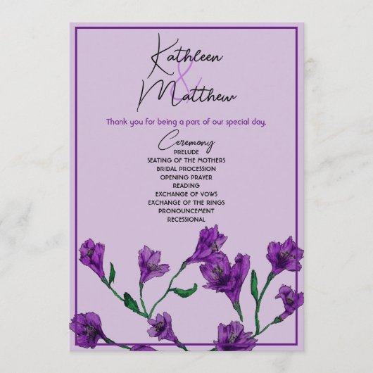 Programme Mariage d'aquarelle florale pourpre (Devant)