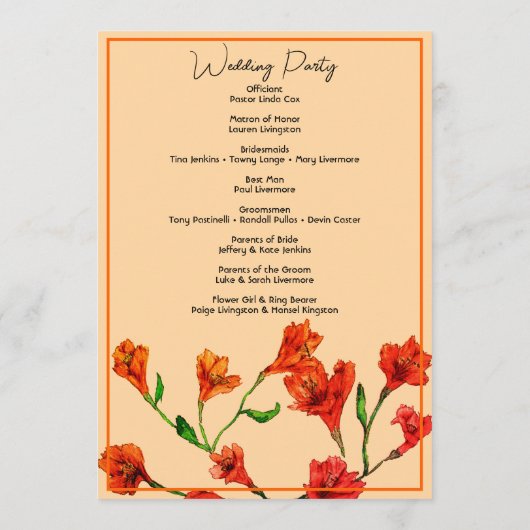 Programme Mariage d'aquarelle orange (Dos)