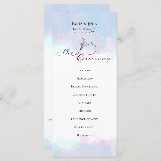 Programme Mariage d'aquarelle Pastel noir feuille orange (Devant / Derrière)