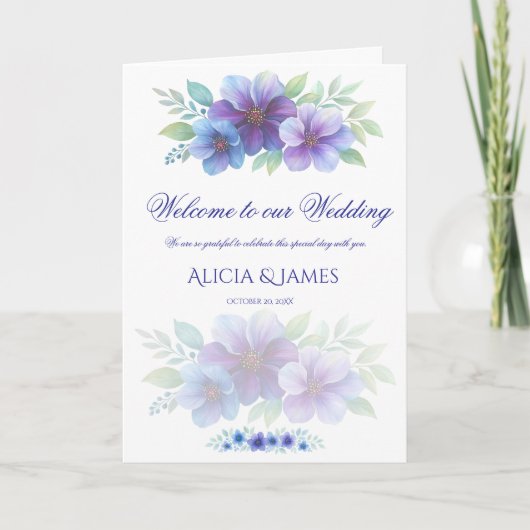 Programme Mariage d'aquarelle romantique bleu violet (Devant)