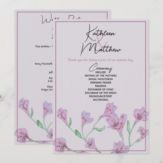 Programme Mariage d'aquarelle rose pâle (Devant / Derrière)