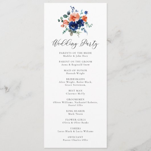 Programme Mariage d'aquarelle rustique de la marine orange b (Dos)