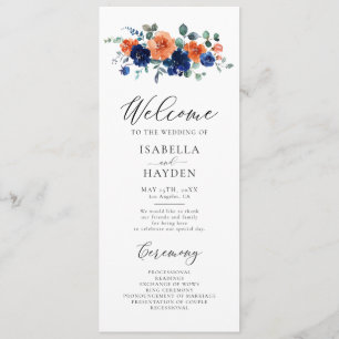 Programme Mariage d'aquarelle rustique de la marine orange b