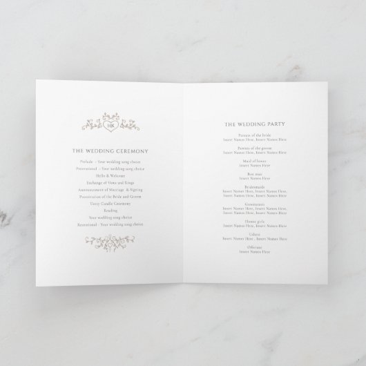 Programme mariage d'art Brown de monogramme de coeur blanc e (Intérieur)