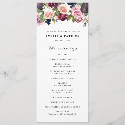 Programme Mariage d'automne aux figues aquarelles et fleurs  (Devant)