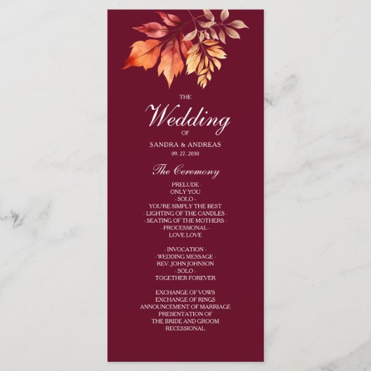 Programme Mariage d'automne en Bourgogne (Devant)